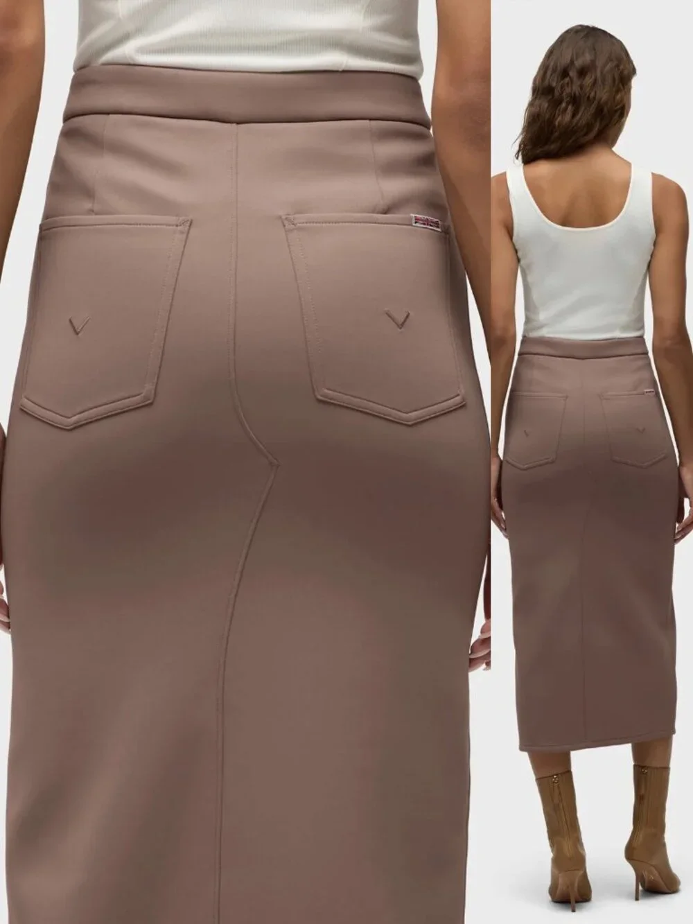 Hudson Jeans Women's XS Reconstructed Midi Skirt Deep Taupe Brown Stretch $185